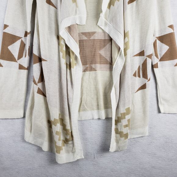 Rue 21 Women's M Open Front Southwestern Cardigan Beige Brown Lagenlook Cowgirl - Picture 2 of 7